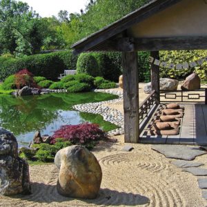 osmosis meditation garden with rocks and pond